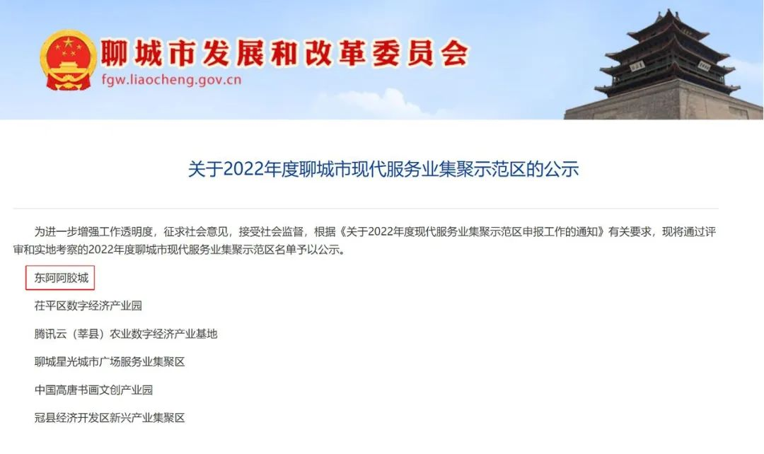 喜讯！东阿阿胶城获评2022年度聊城市现代服务业集聚示范区